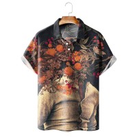 Men's Rose Print Lapel Polo Shirt 61856874X